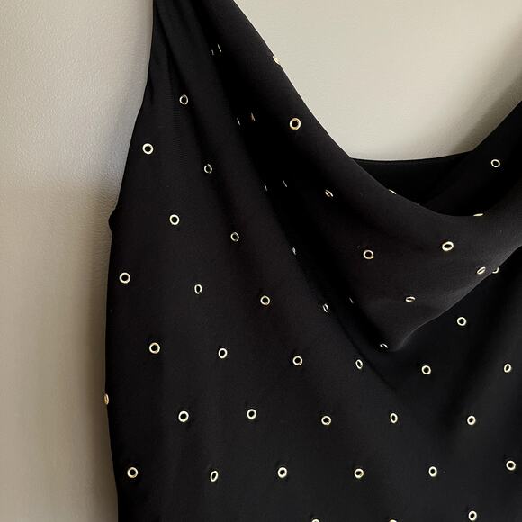 Veronica Beard Charlene Studded Crepe Dress Black Gold Size 2 Drapey Embellished - Picture 8 of 16